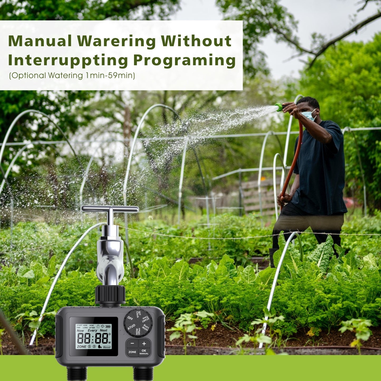 Automatic Irrigation Timer Large Screen Dual-channel Intelligent Watering Controller